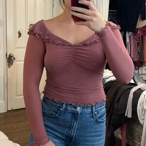 Urban Outfitters Pink Ruched Long Sleeve Blouse